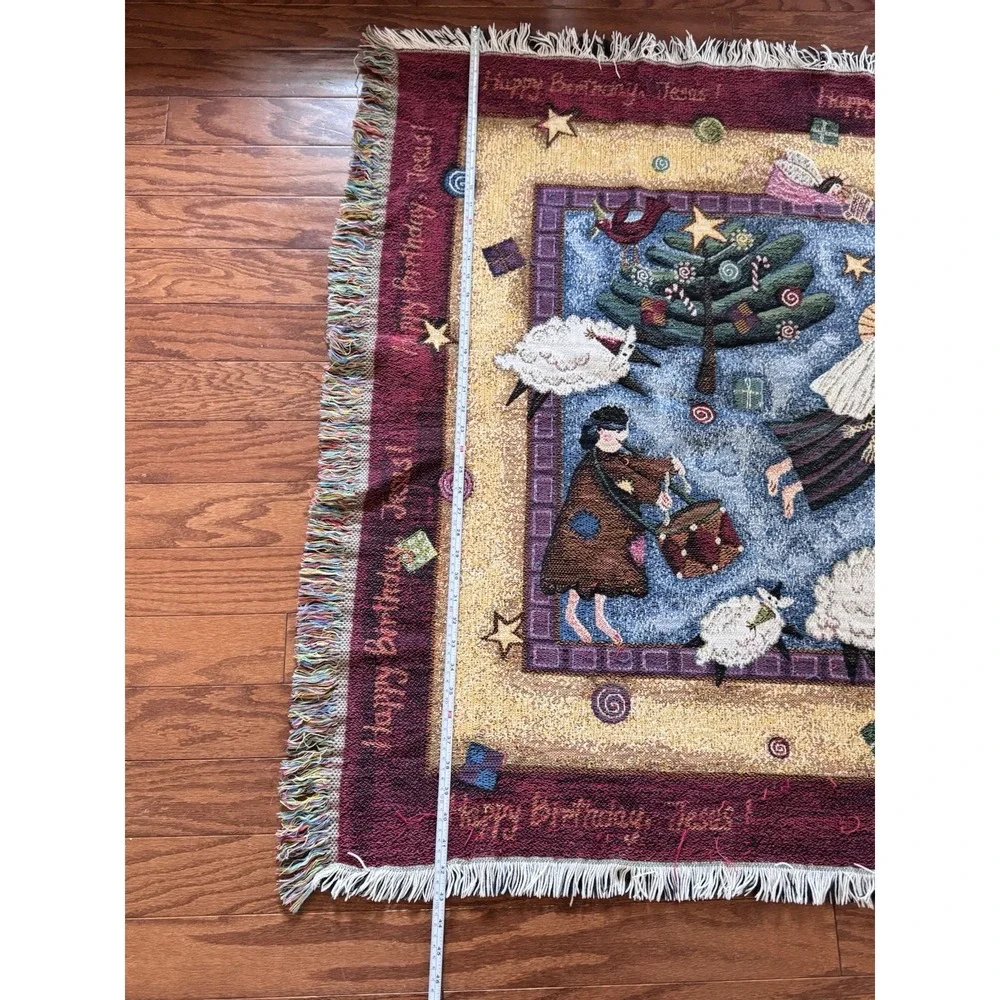 Vintage Christmas Angels Happy Bday Jesus Throw Blanket Tapestry Goodwin Weavers